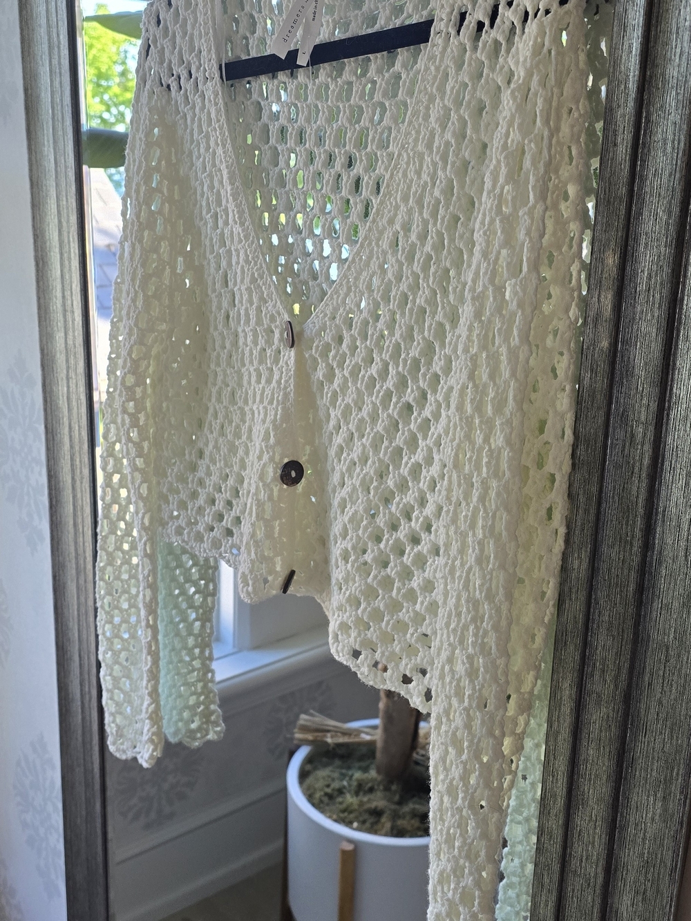 debut Cream Open-Knit Button Front Cardigan